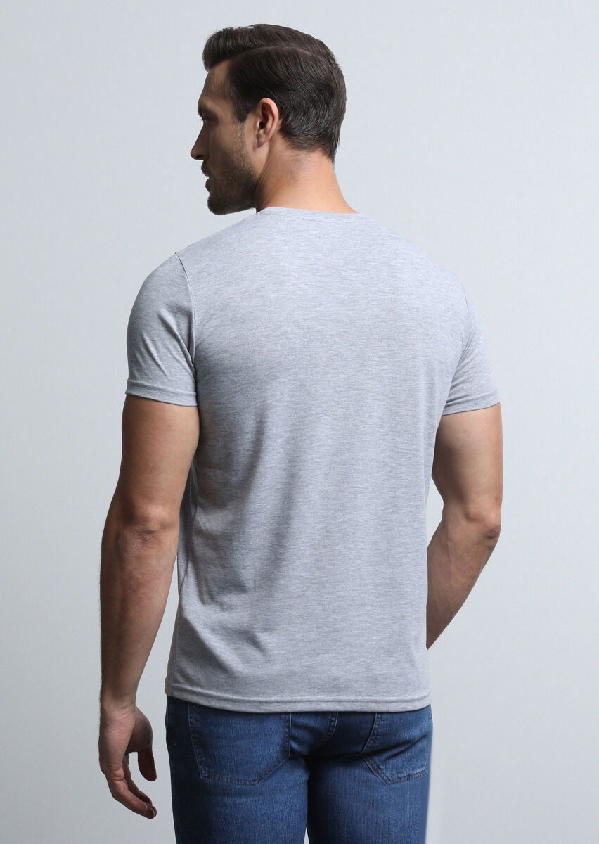 Gri Desenli %100 Pamuk T-Shirt - 5