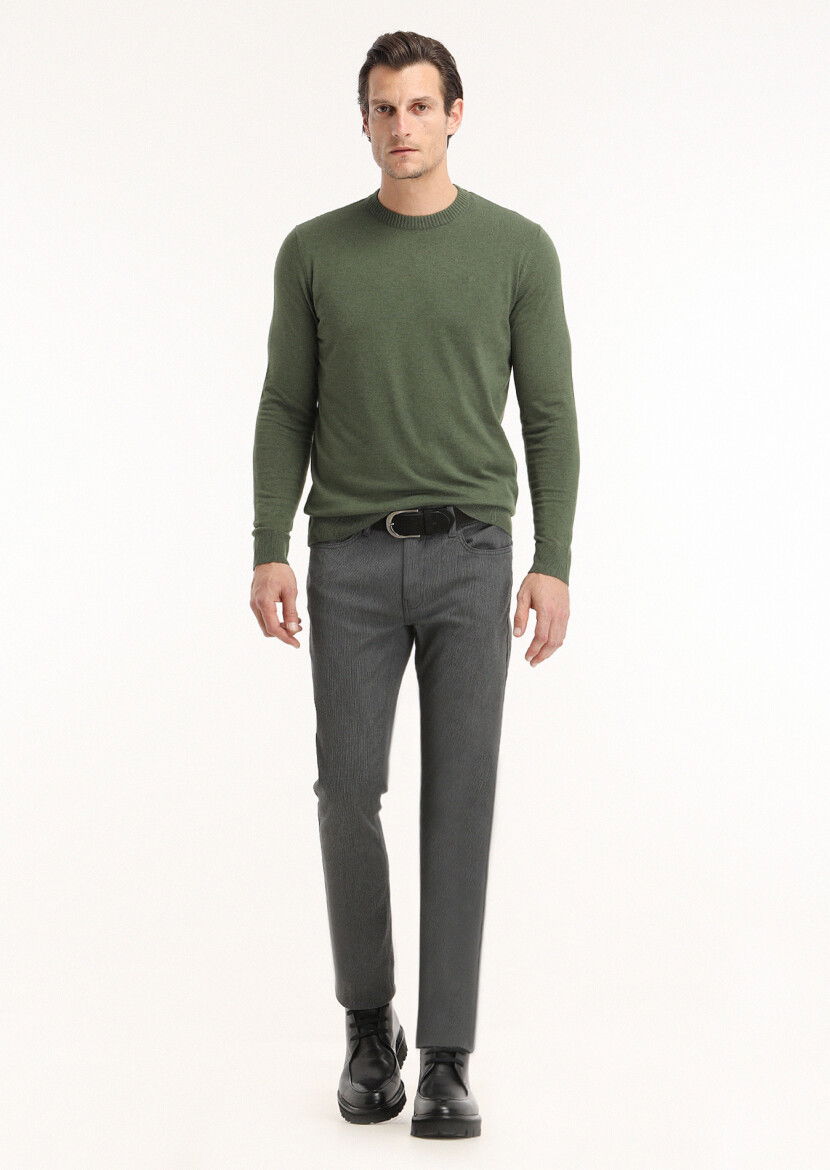 Gri Desenli Dokuma Slim Fit Casual Pamuk Karışımlı Pantolon - 1