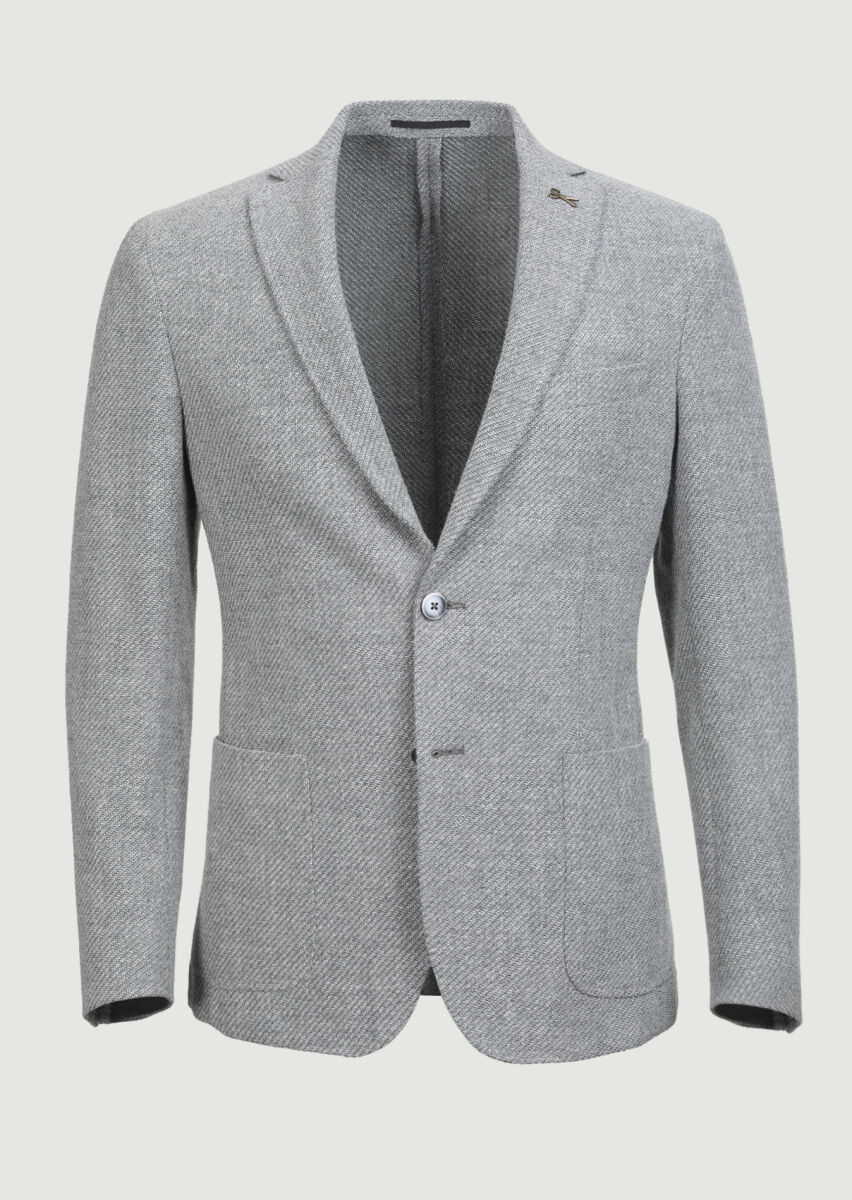 Gri Desenli Shirt Shoulder Slim Fit Yün Karışımlı Ceket - 6