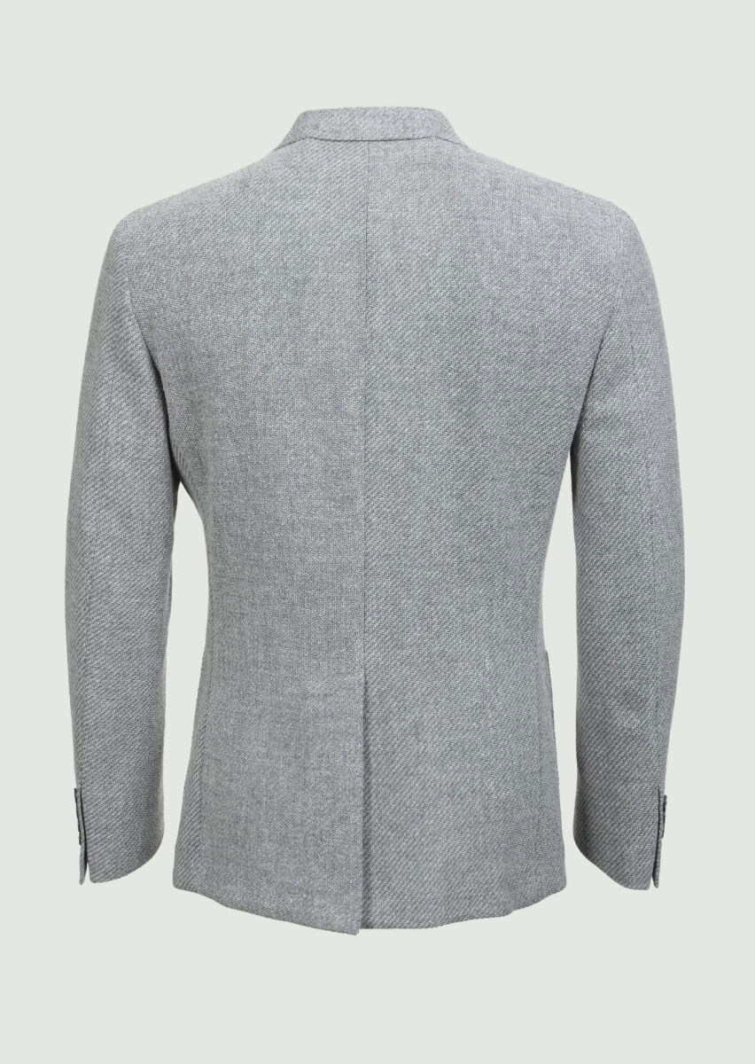 Gri Desenli Shirt Shoulder Slim Fit Yün Karışımlı Ceket - 7