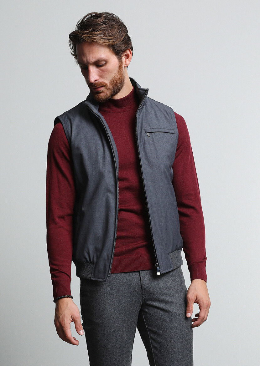 Gri Dokuma Spor Yelek - 1