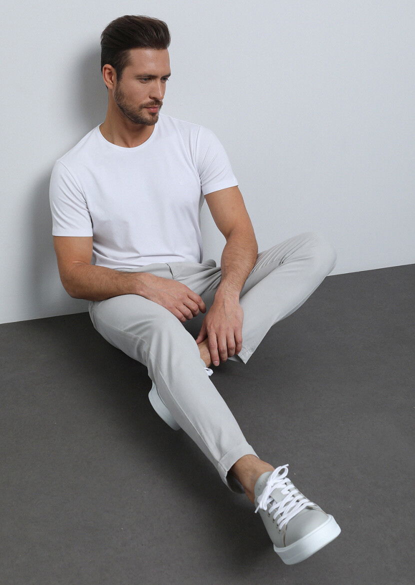 Gri Düz Dokuma Jogging Fit Casual Pamuk Karışımlı Pantolon 