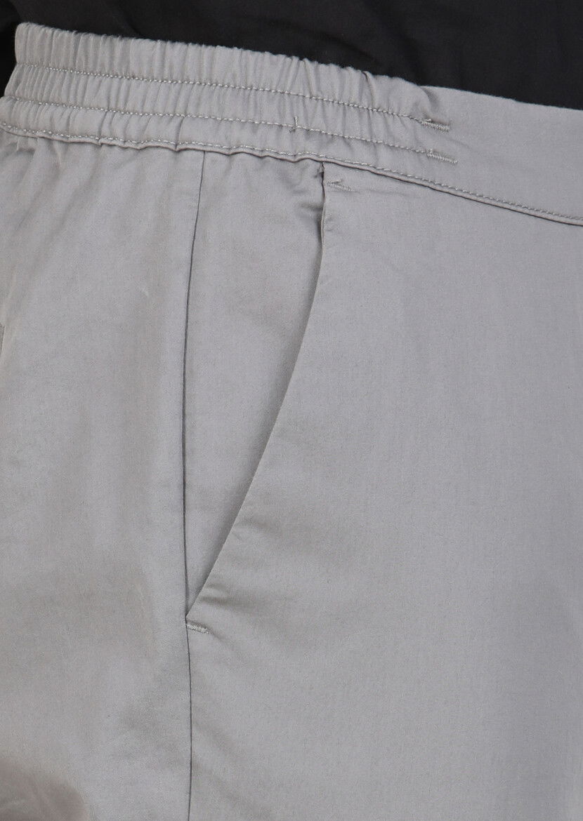 Gri Düz Dokuma Jogging Fit Casual Pamuk Karışımlı Pantolon - 4