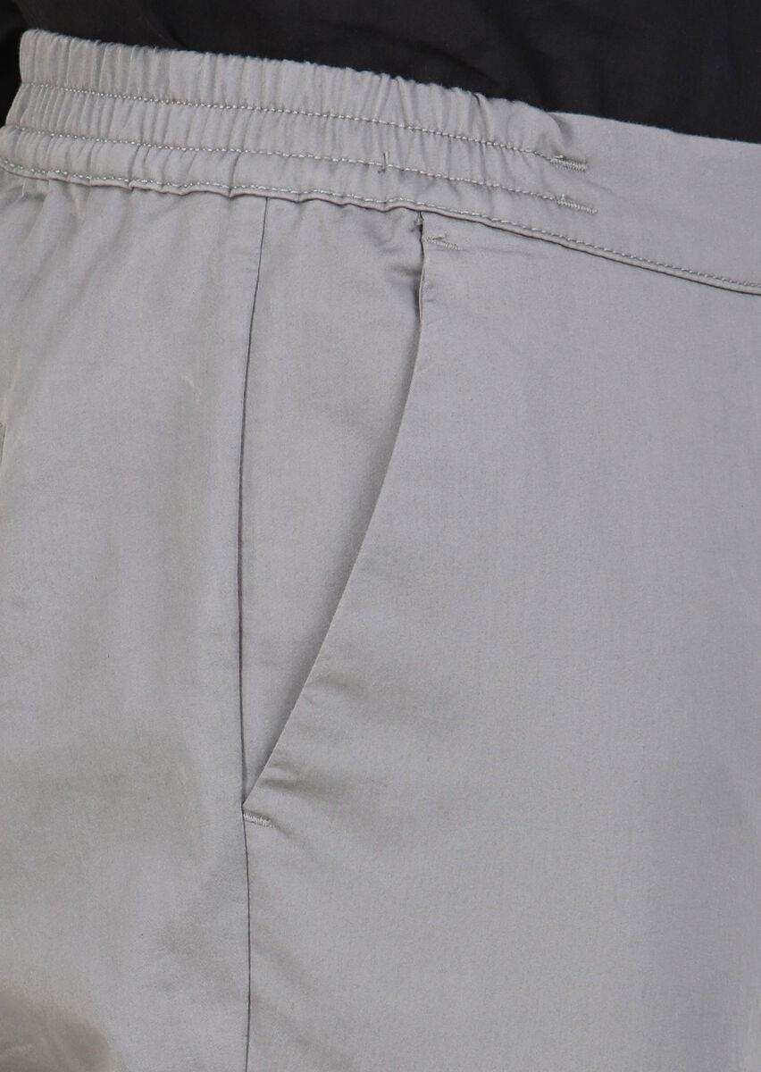 Gri Düz Dokuma Jogging Fit Casual Pamuk Karışımlı Pantolon - 4