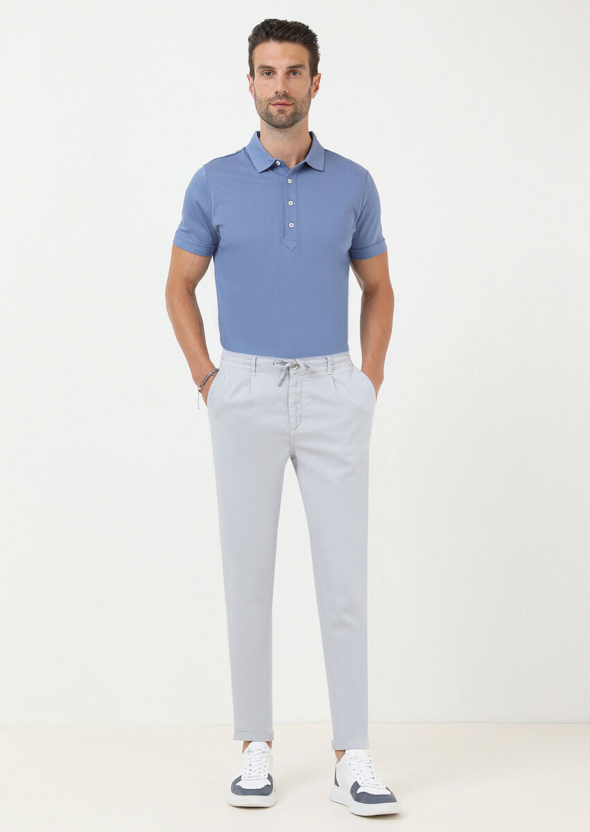 Gri Düz Dokuma Jogging Fit Casual Pamuk Karışımlı Pantolon - 3