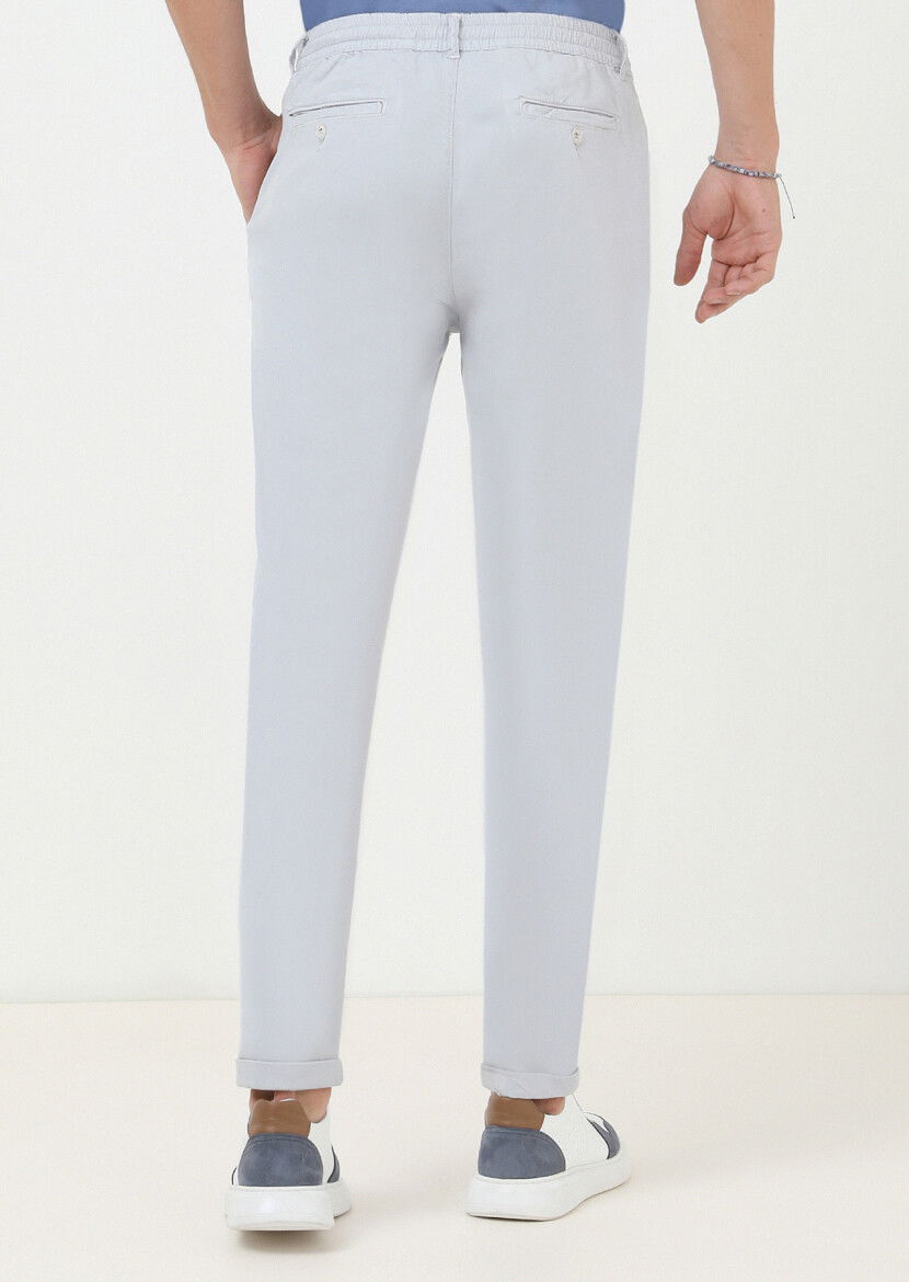 Gri Düz Dokuma Jogging Fit Casual Pamuk Karışımlı Pantolon - 4