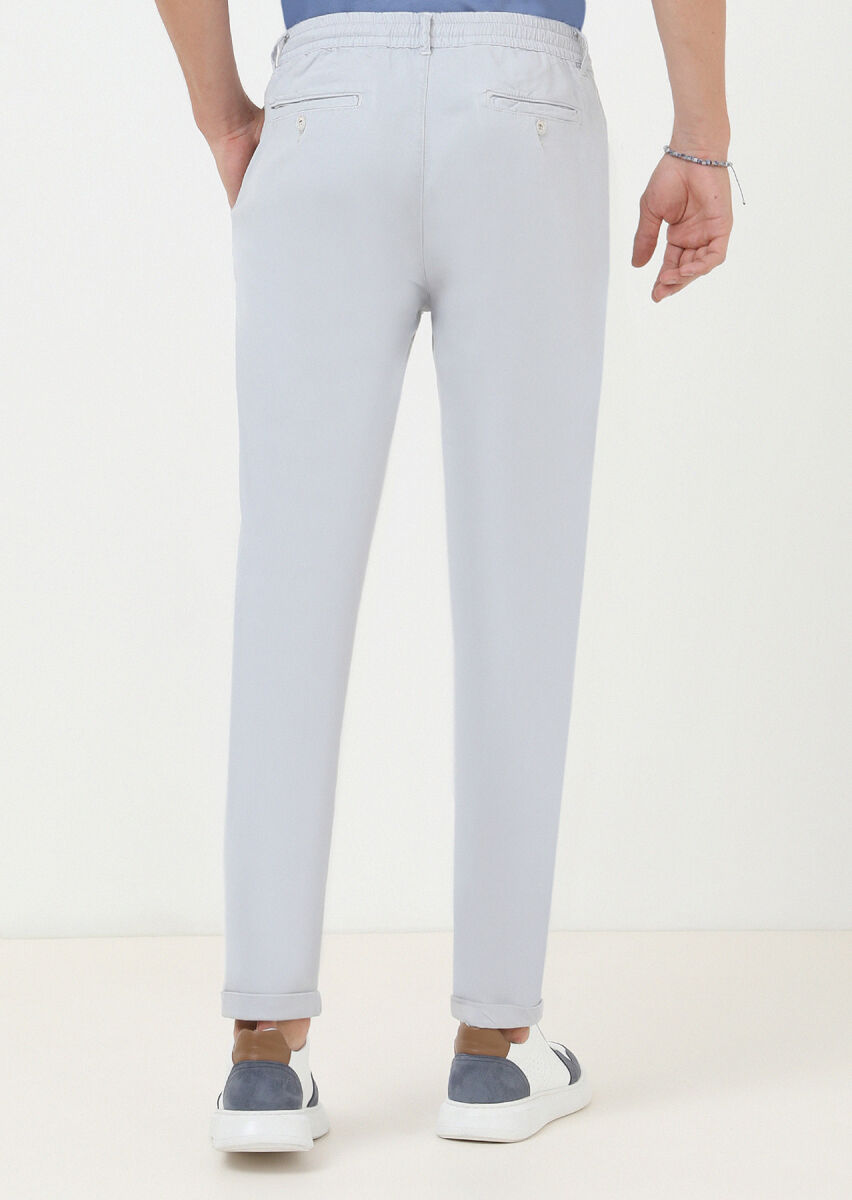 Gri Düz Dokuma Jogging Fit Casual Pamuk Karışımlı Pantolon - 4