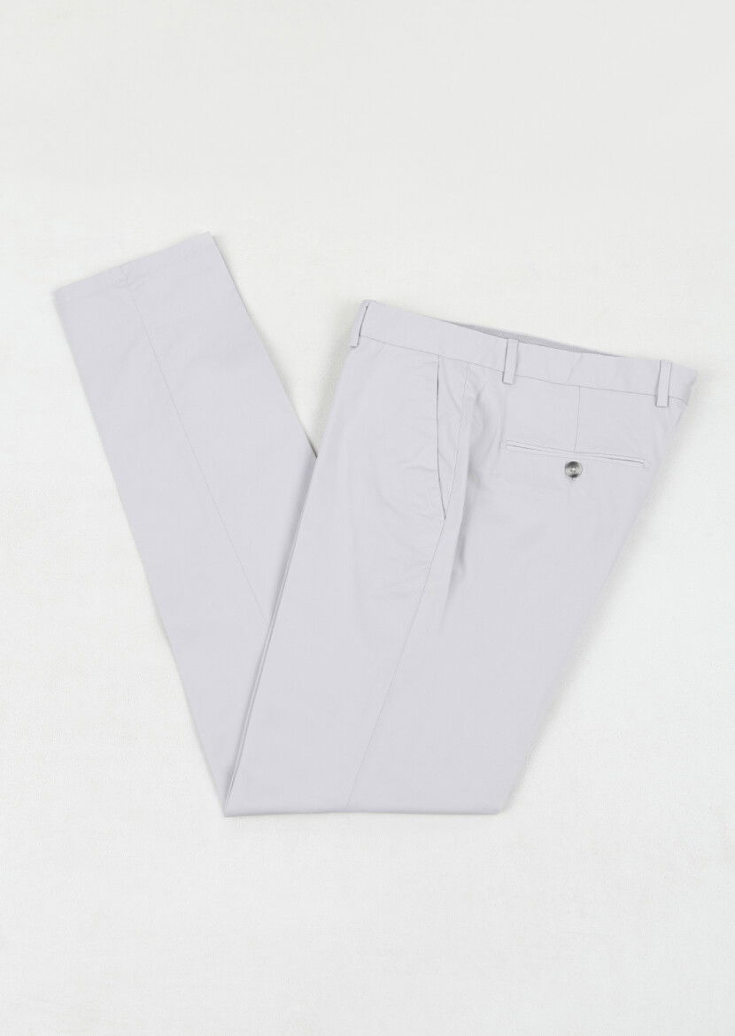 Gri Düz Dokuma Regular Fit Casual %100 Pamuk Pantolon - 1