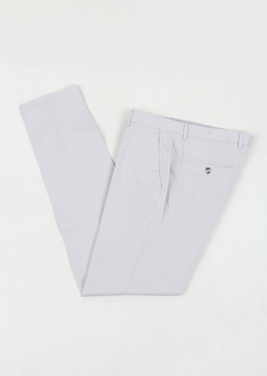 Gri Düz Dokuma Regular Fit Casual %100 Pamuk Pantolon - 1