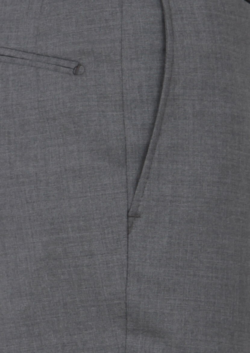 Gri Düz Dokuma Regular Fit Klasik %100 Yün Pantolon - 3