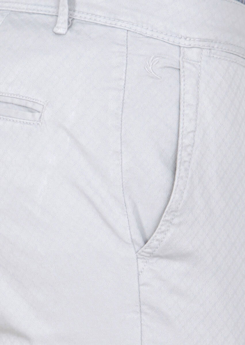 Gri Düz Dokuma Slim Fit Casual Pamuk Karışımlı Pantolon - 3