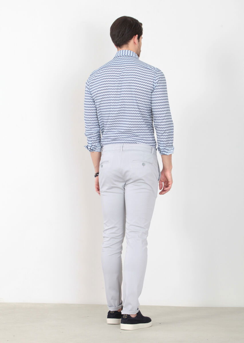 Gri Düz Dokuma Slim Fit Casual Pamuk Karışımlı Pantolon - 4