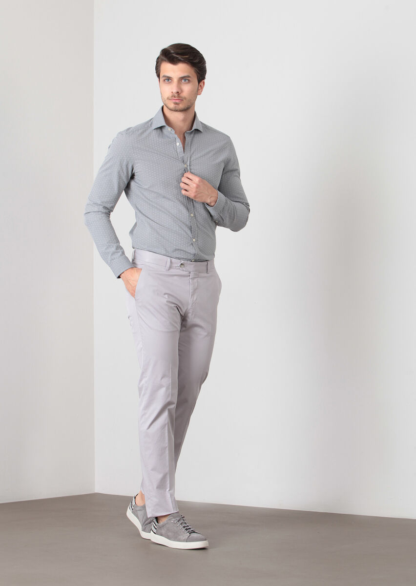 Gri Düz Kumaş Modern Fit Klasik Pamuk Karışımlı Pantolon - 1