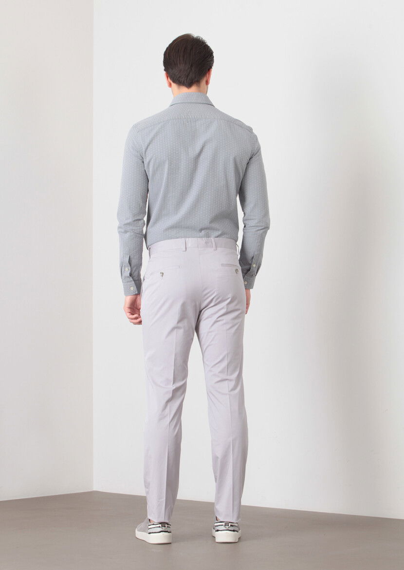 Gri Düz Kumaş Modern Fit Klasik Pamuk Karışımlı Pantolon - 4
