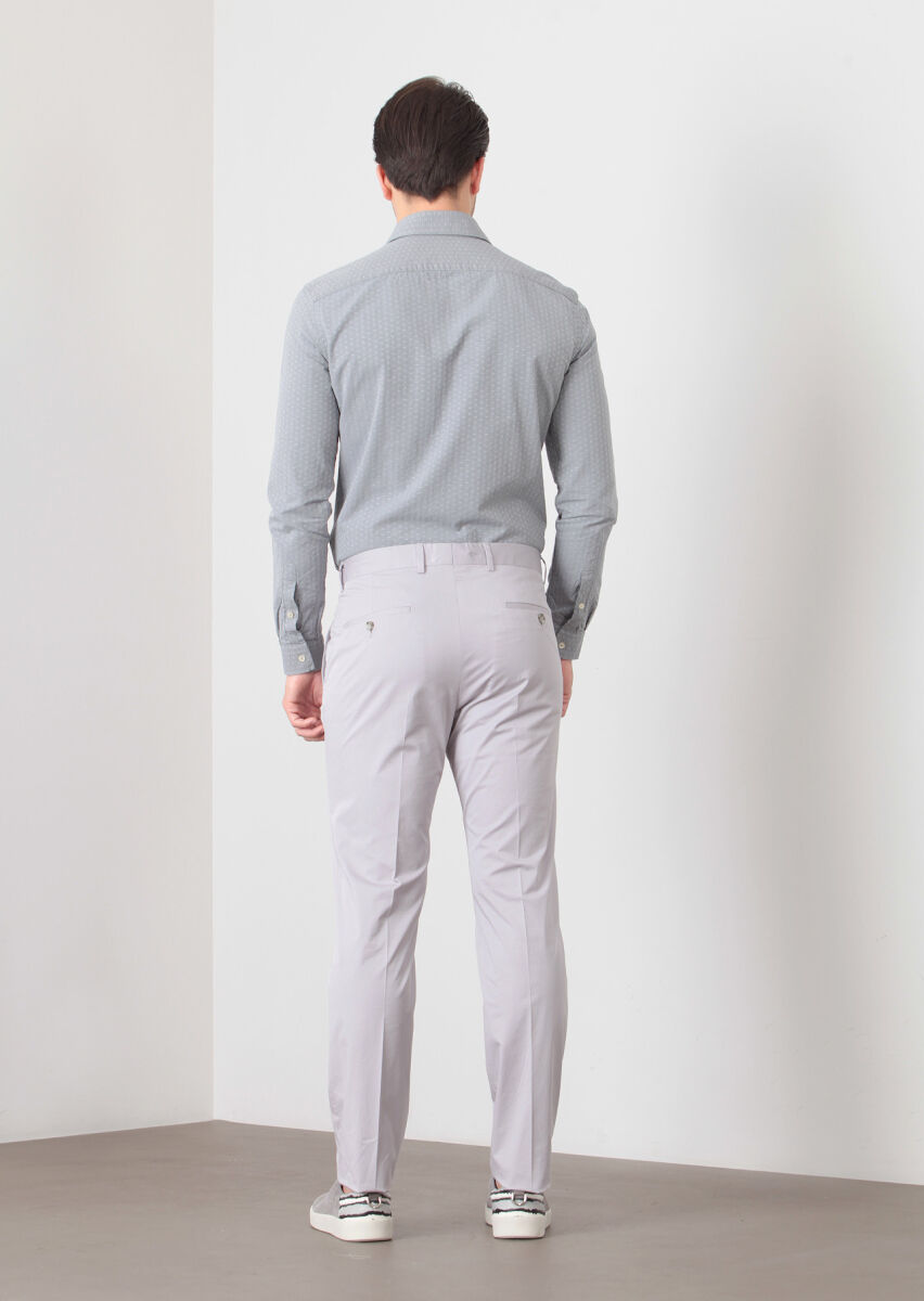 Gri Düz Kumaş Modern Fit Klasik Pamuk Karışımlı Pantolon - 4
