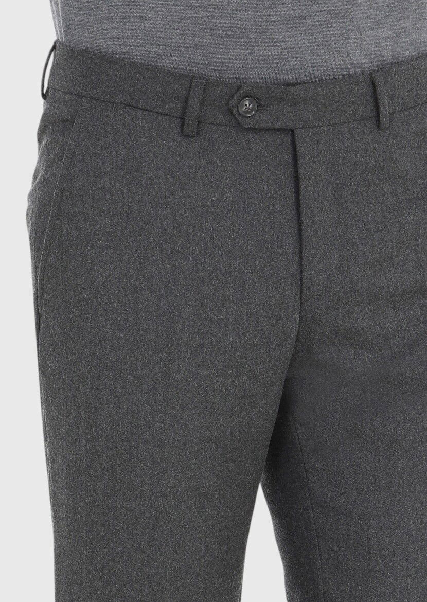Gri Düz Kumaş Modern Fit Klasik Yün Karışımlı Pantolon - 3