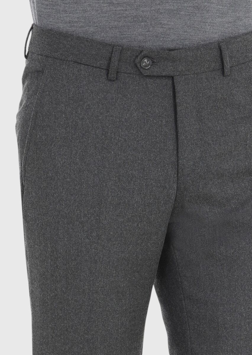 Gri Düz Kumaş Modern Fit Klasik Yün Karışımlı Pantolon - 3
