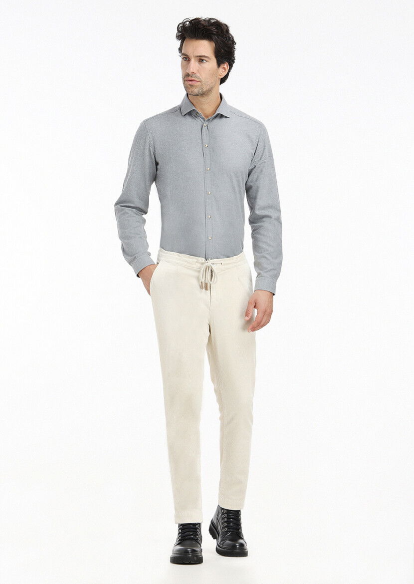 Gri Düz Regular Fit Dokuma Casual %100 Pamuk Gömlek - 1