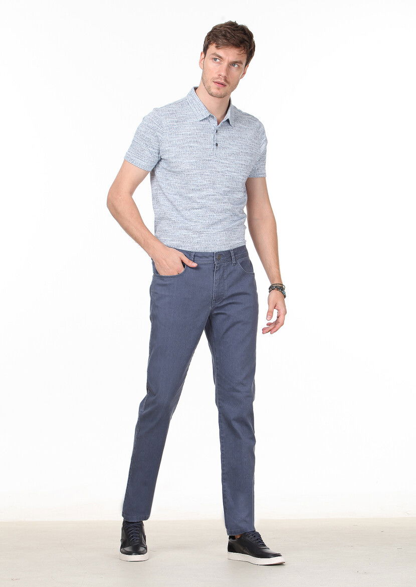 Gri Düz Slim Fit Denim Pamuk Karışımlı Pantolon - 1
