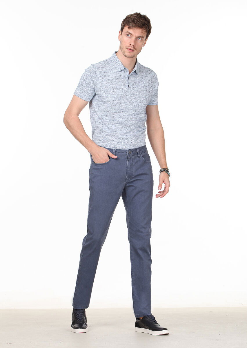 Gri Düz Slim Fit Denim Pamuk Karışımlı Pantolon - 1