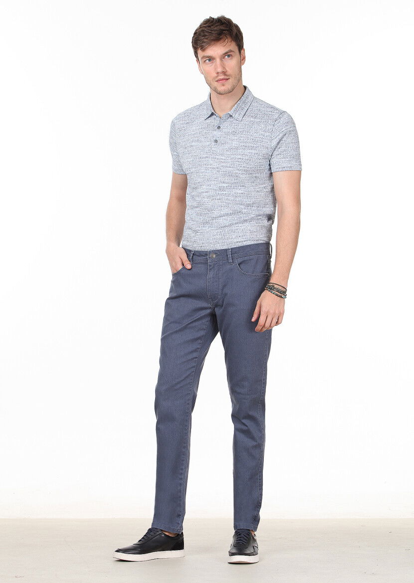 Gri Düz Slim Fit Denim Pamuk Karışımlı Pantolon - 2