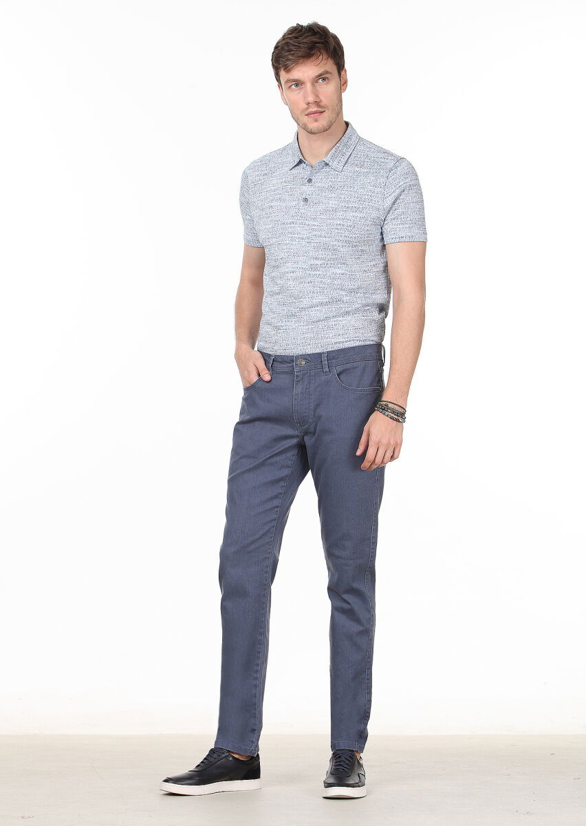 Gri Düz Slim Fit Denim Pamuk Karışımlı Pantolon - 2