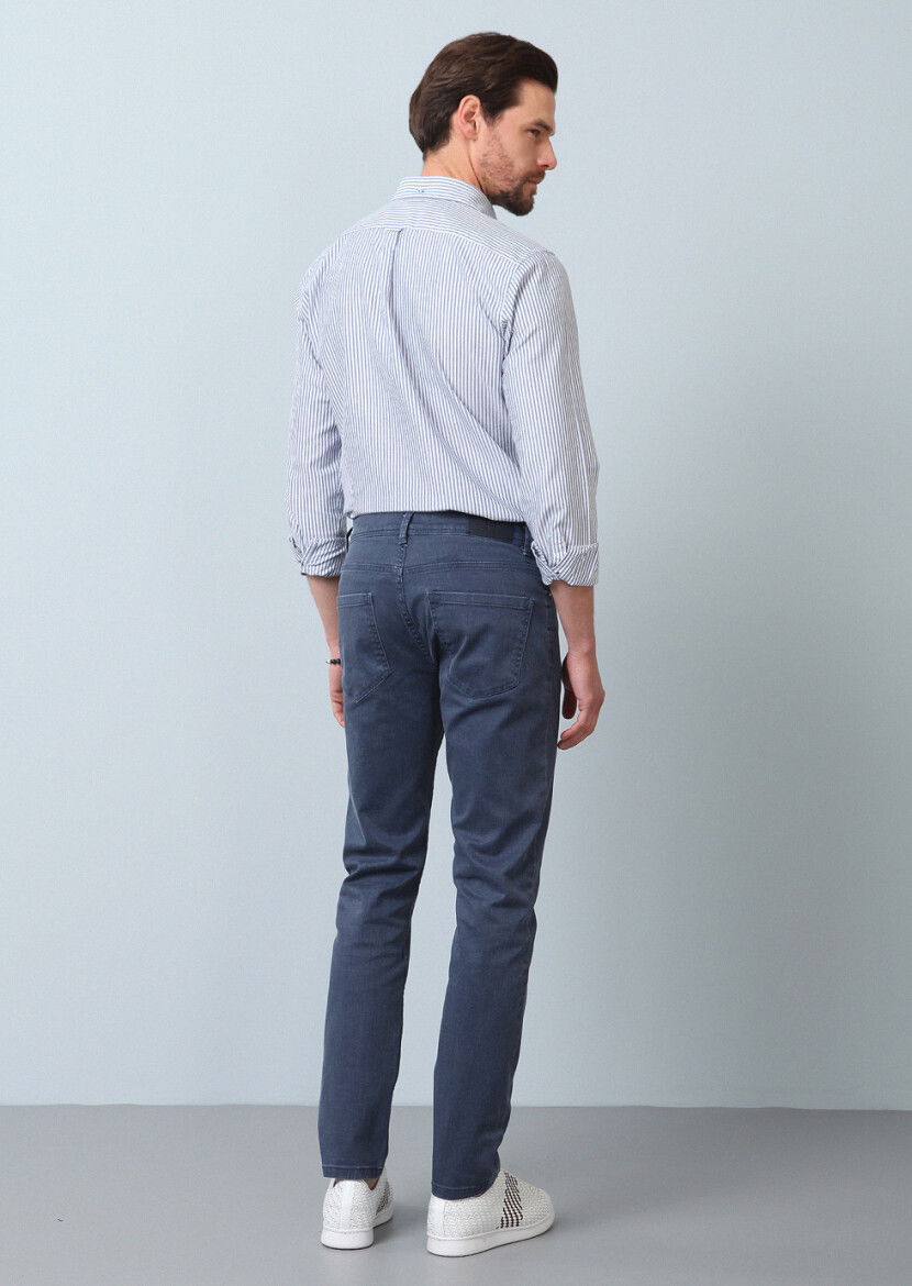 Gri Düz Slim Fit Denim Pamuk Karışımlı Pantolon - 7