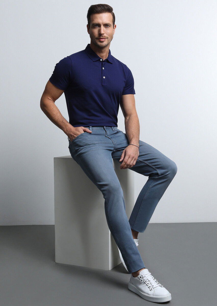 Gri Düz Slim Fit Denim Pamuk Karışımlı Pantolon - 1