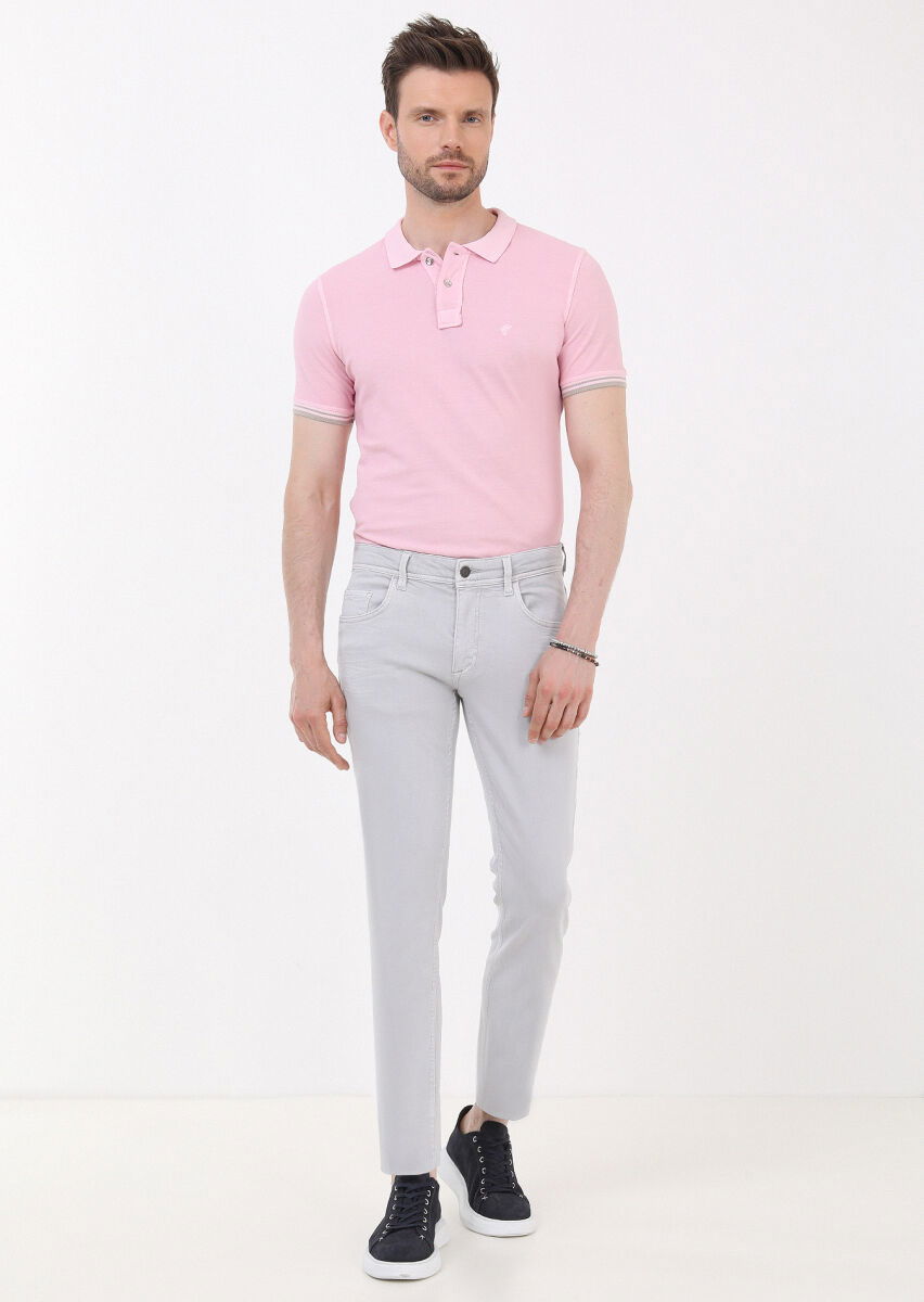Gri Düz Slim Fit Denim Pamuk Karışımlı Pantolon - 1