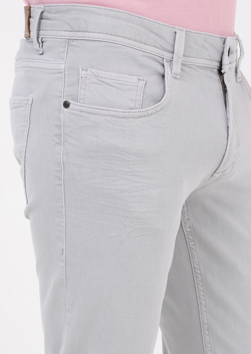Gri Düz Slim Fit Denim Pamuk Karışımlı Pantolon - 2