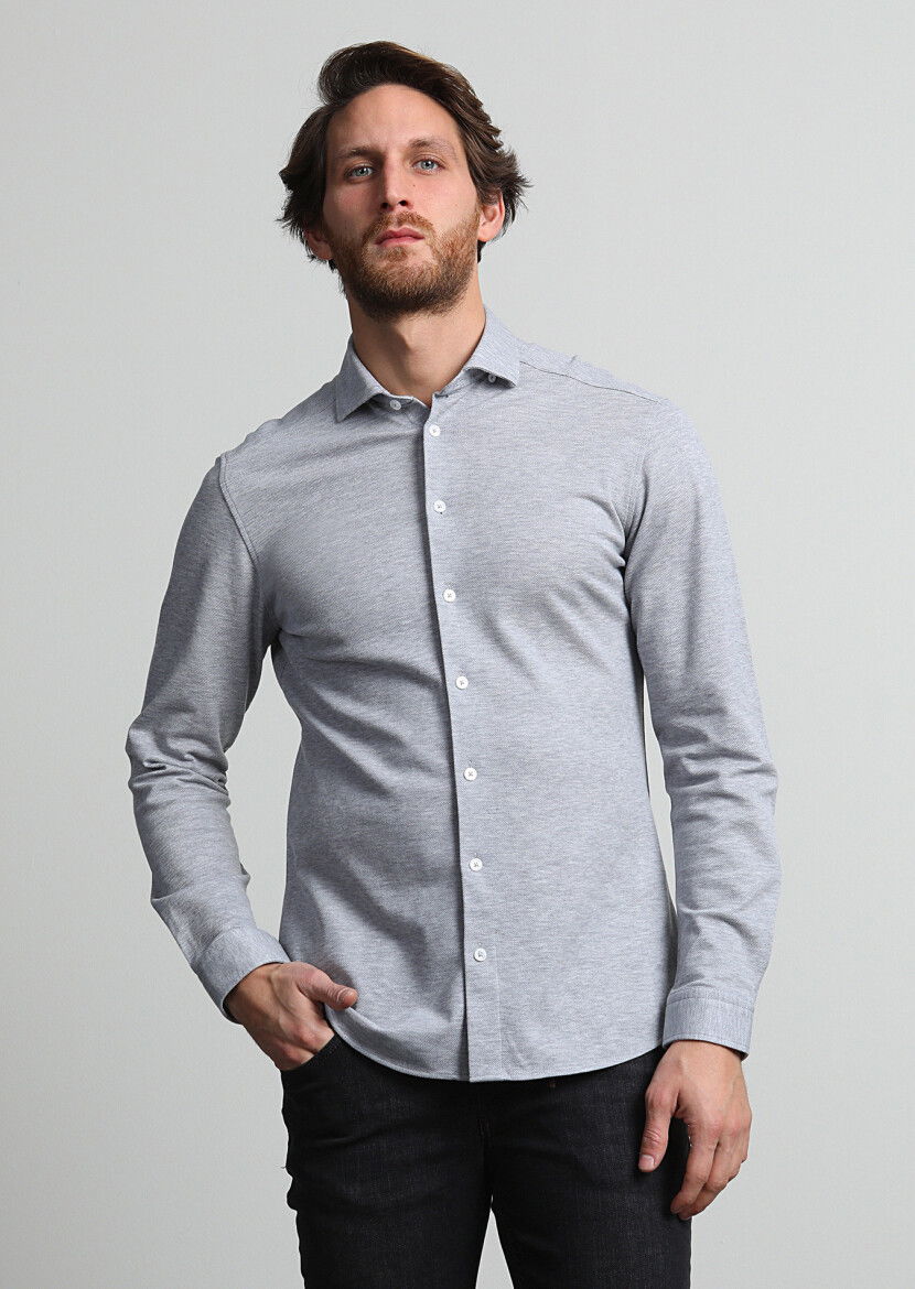 Gri Fitted Fit Casual %100 Pamuk Gömlek 