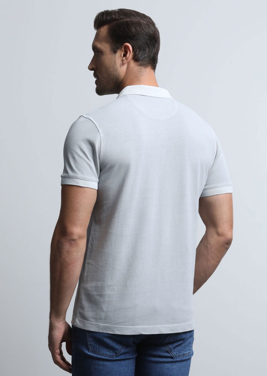 Gri Jakarlı Polo Yaka %100 Pamuk T-Shirt - 5