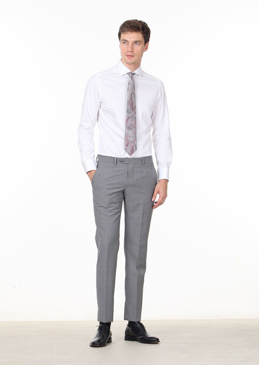 Gri Kumaş Modern Fit Klasik %100 Yün Pantolon - 1