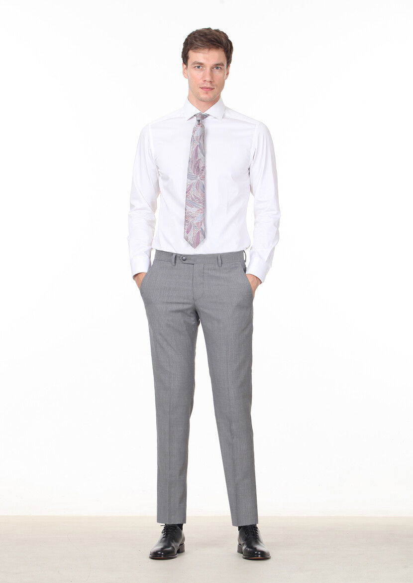 Gri Kumaş Modern Fit Klasik %100 Yün Pantolon - 2