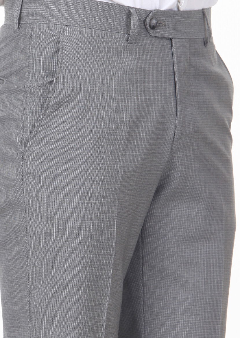 Gri Kumaş Modern Fit Klasik %100 Yün Pantolon - 3