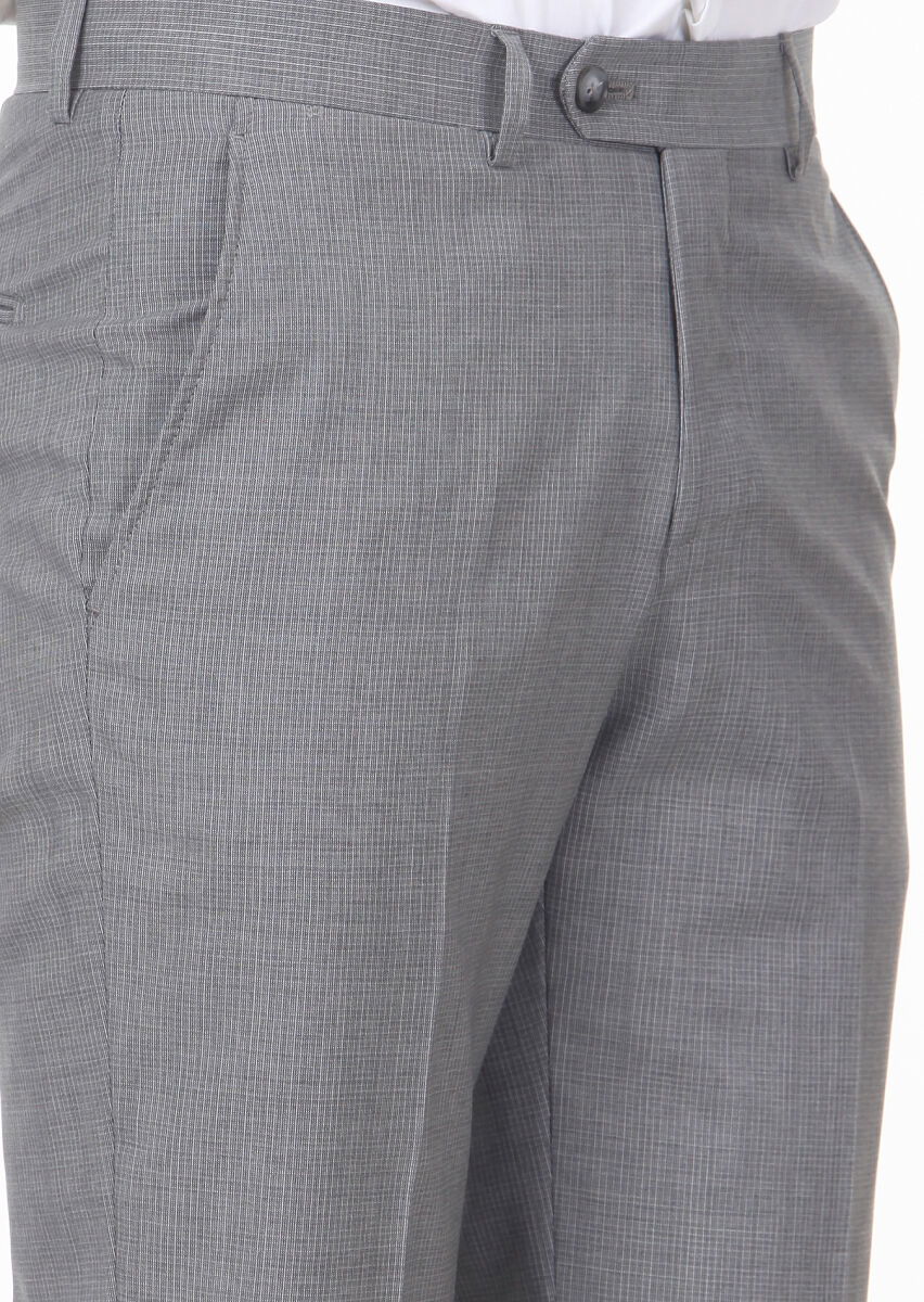 Gri Kumaş Modern Fit Klasik %100 Yün Pantolon - 3