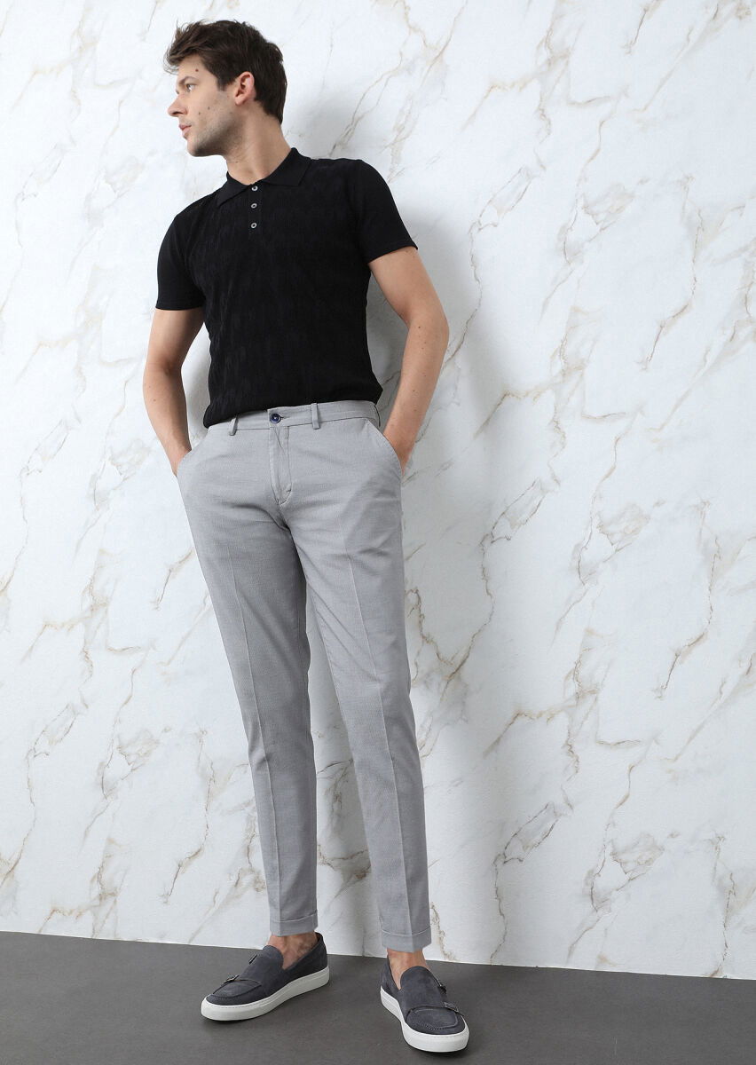 Gri Mikro Dokuma Regular Fit Smart Casual Pamuk Karışımlı Pantolon - 1
