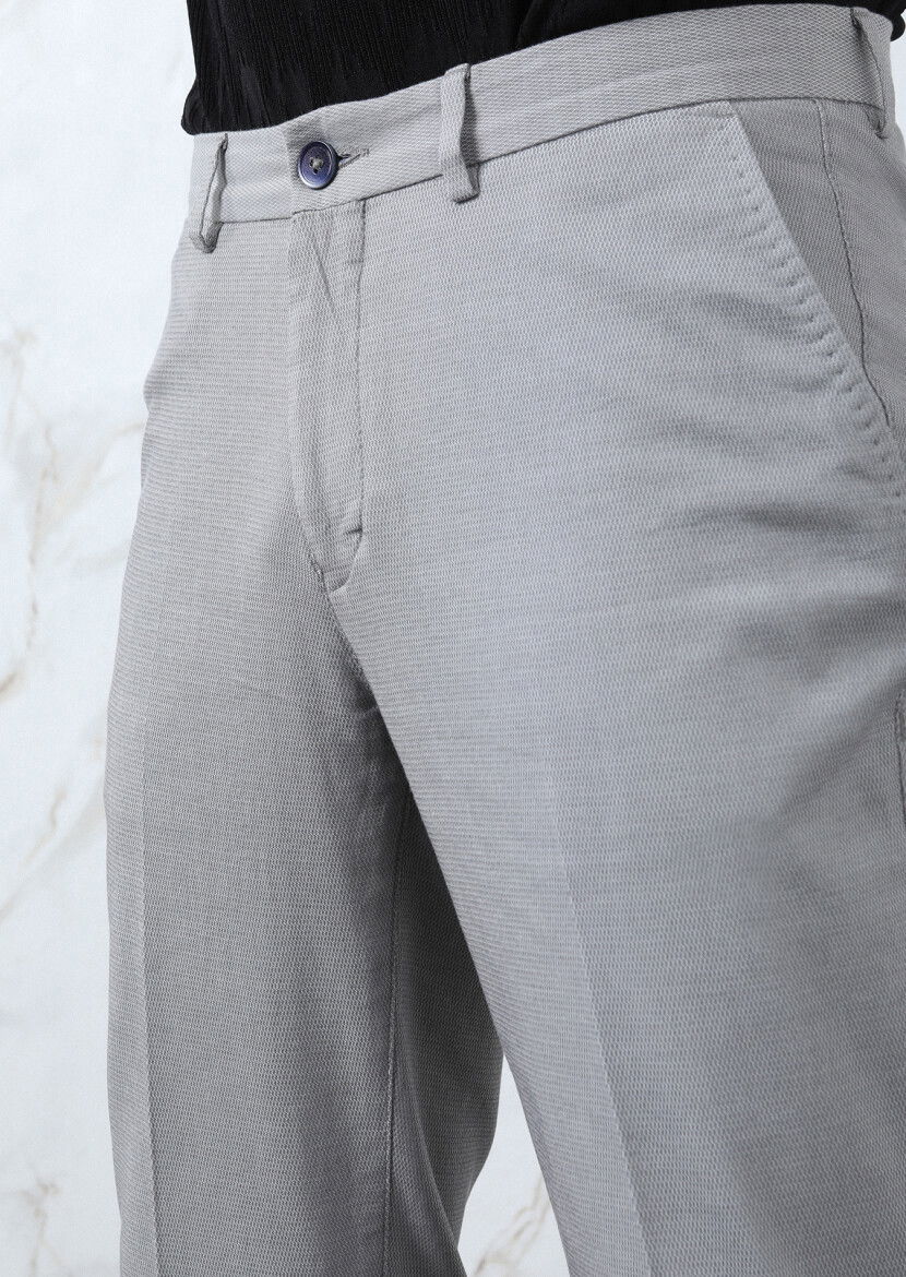 Gri Mikro Dokuma Regular Fit Smart Casual Pamuk Karışımlı Pantolon - 2