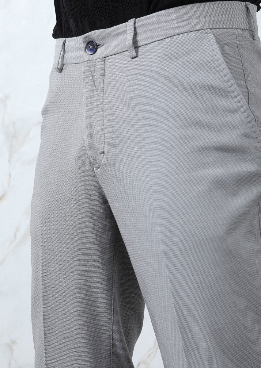Gri Mikro Dokuma Regular Fit Smart Casual Pamuk Karışımlı Pantolon - 2