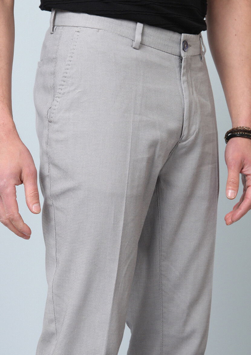 Gri Mikro Dokuma Regular Fit Smart Casual Pamuk Karışımlı Pantolon - 3