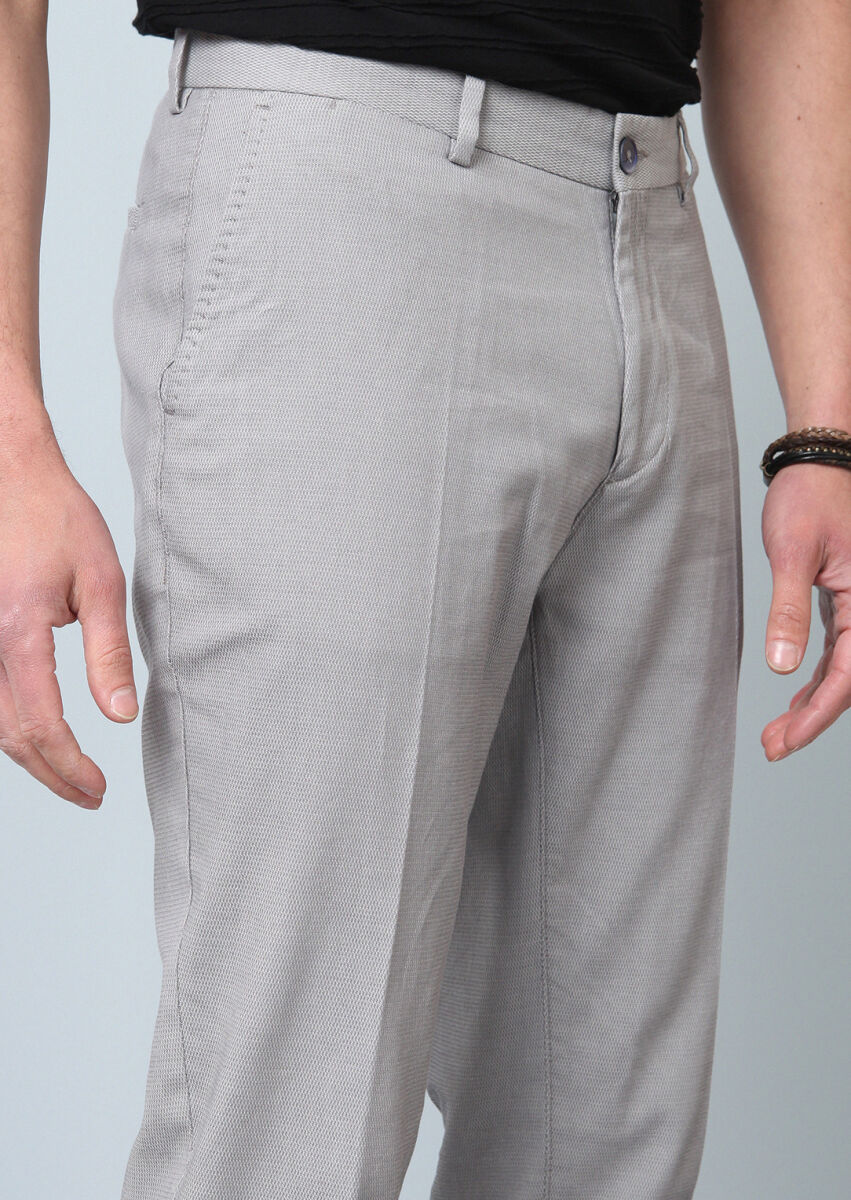 Gri Mikro Dokuma Regular Fit Smart Casual Pamuk Karışımlı Pantolon - 3