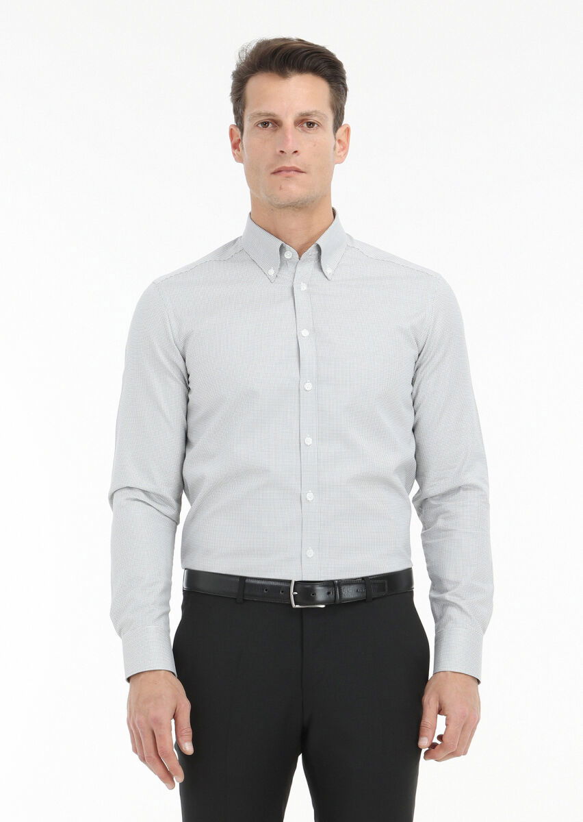 Gri Mikro Regular Fit Dokuma Klasik %100 Pamuk Gömlek - 2