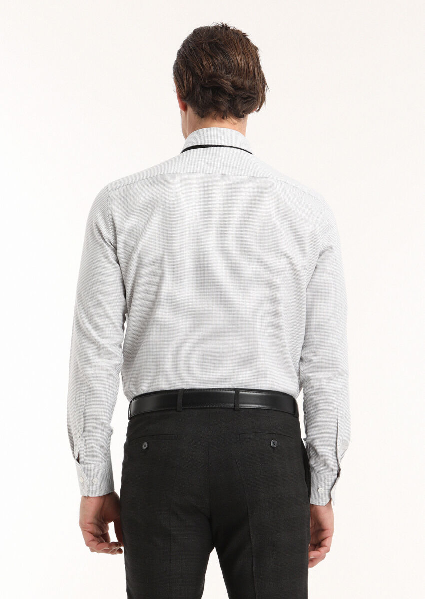 Gri Mikro Regular Fit Dokuma Klasik %100 Pamuk Gömlek - 4