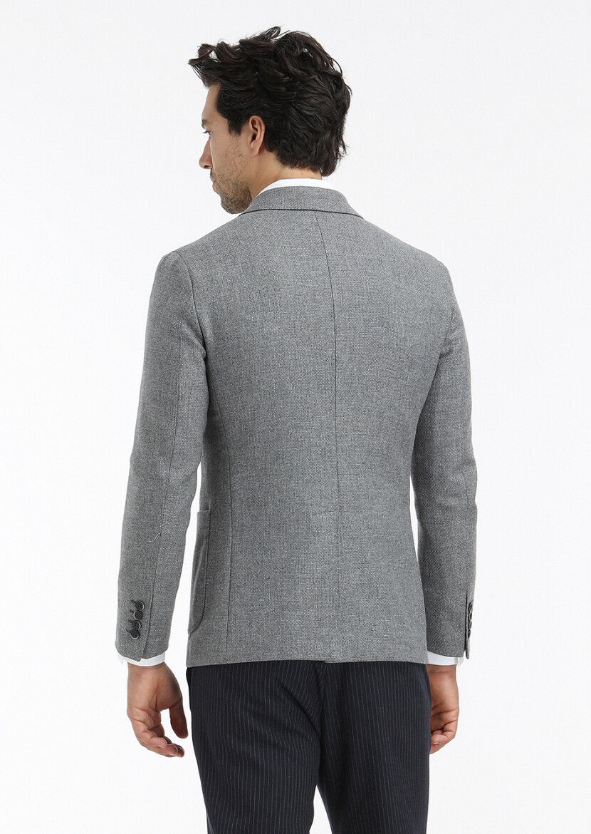 Gri Mikro Shirt Shoulder Slim Fit Yün Karışımlı Ceket - 6