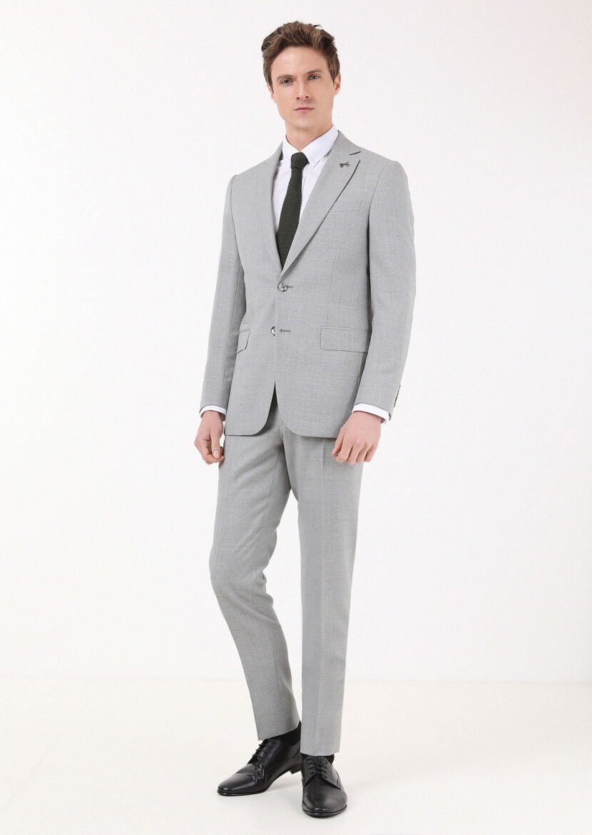 Gri Mikro Thin&taller Slim Fit %100 Yün Takım Elbise - 2