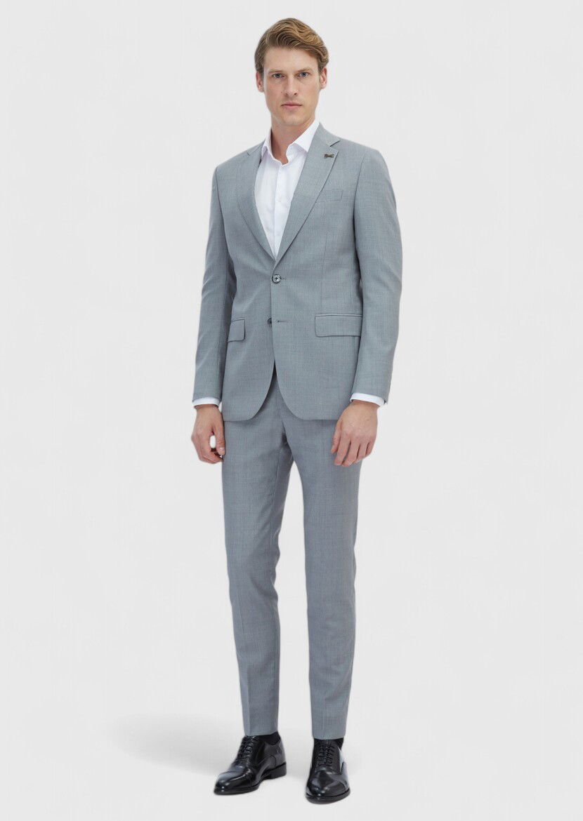 Gri Mikro Thin&taller Slim Fit %100 Yün Takım Elbise - 2
