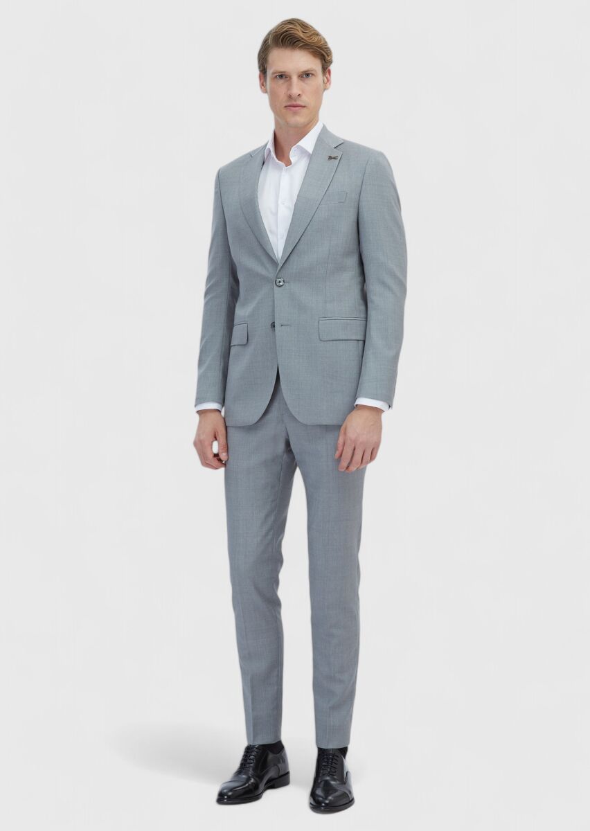 Gri Mikro Thin&taller Slim Fit %100 Yün Takım Elbise - 2