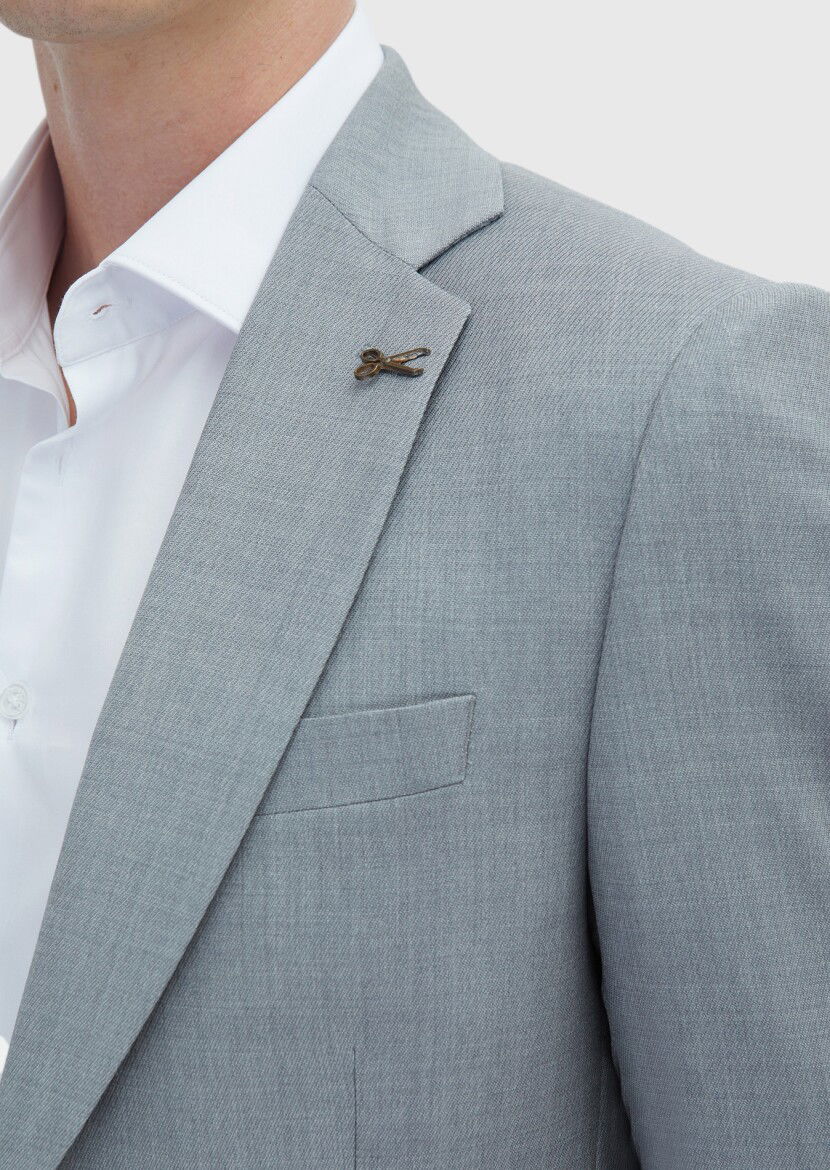 Gri Mikro Thin&taller Slim Fit %100 Yün Takım Elbise - 3