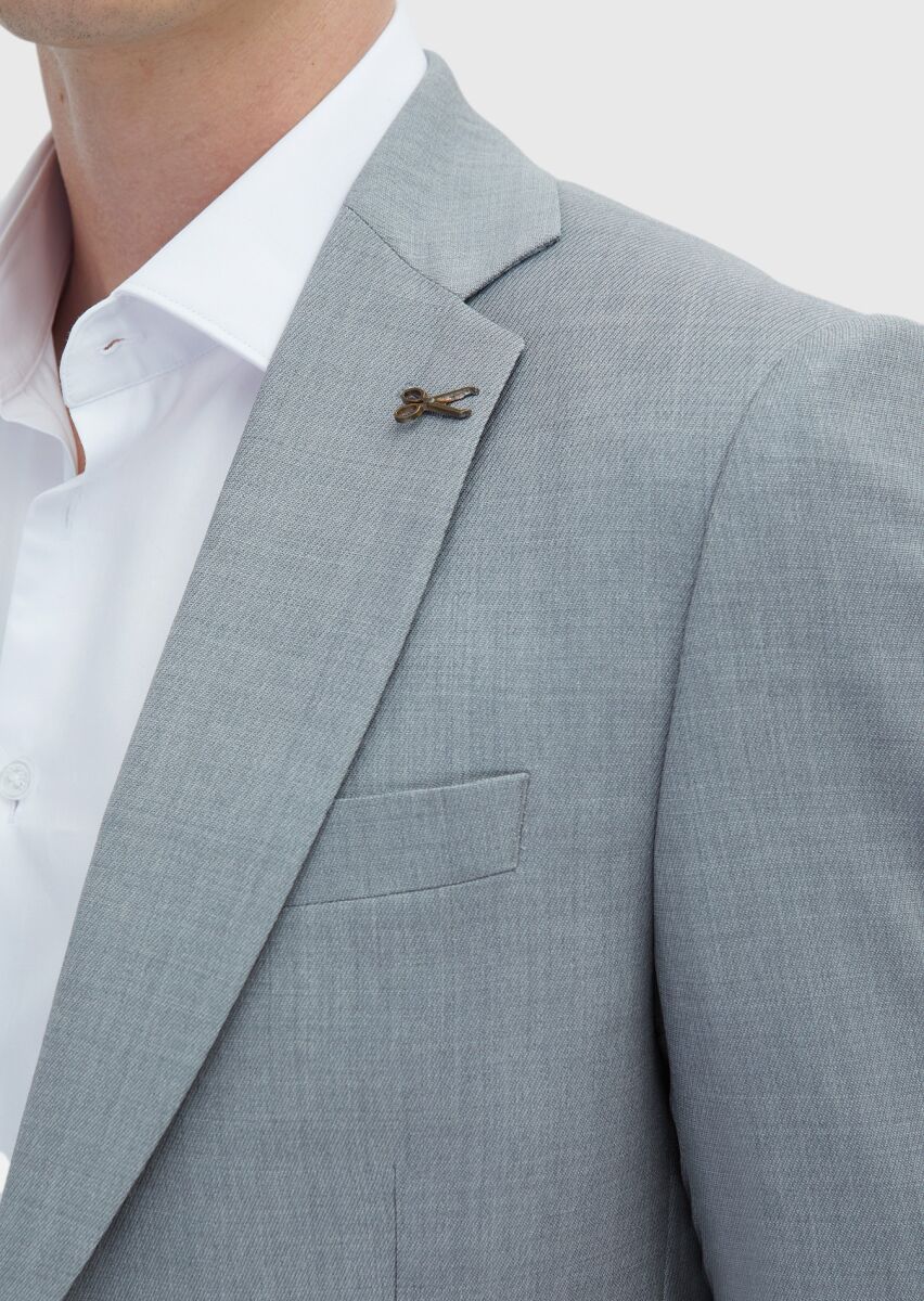 Gri Mikro Thin&taller Slim Fit %100 Yün Takım Elbise - 3