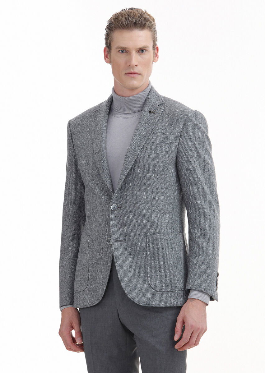 Gri Mikro Zeroweight Slim Fit %100 Yün Ceket - 1